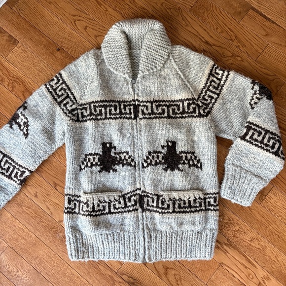 Vintage Other - Vintage 1980’s Canadian Wool Gray and Black Zip-Front Wool Knit Sweater Jacket